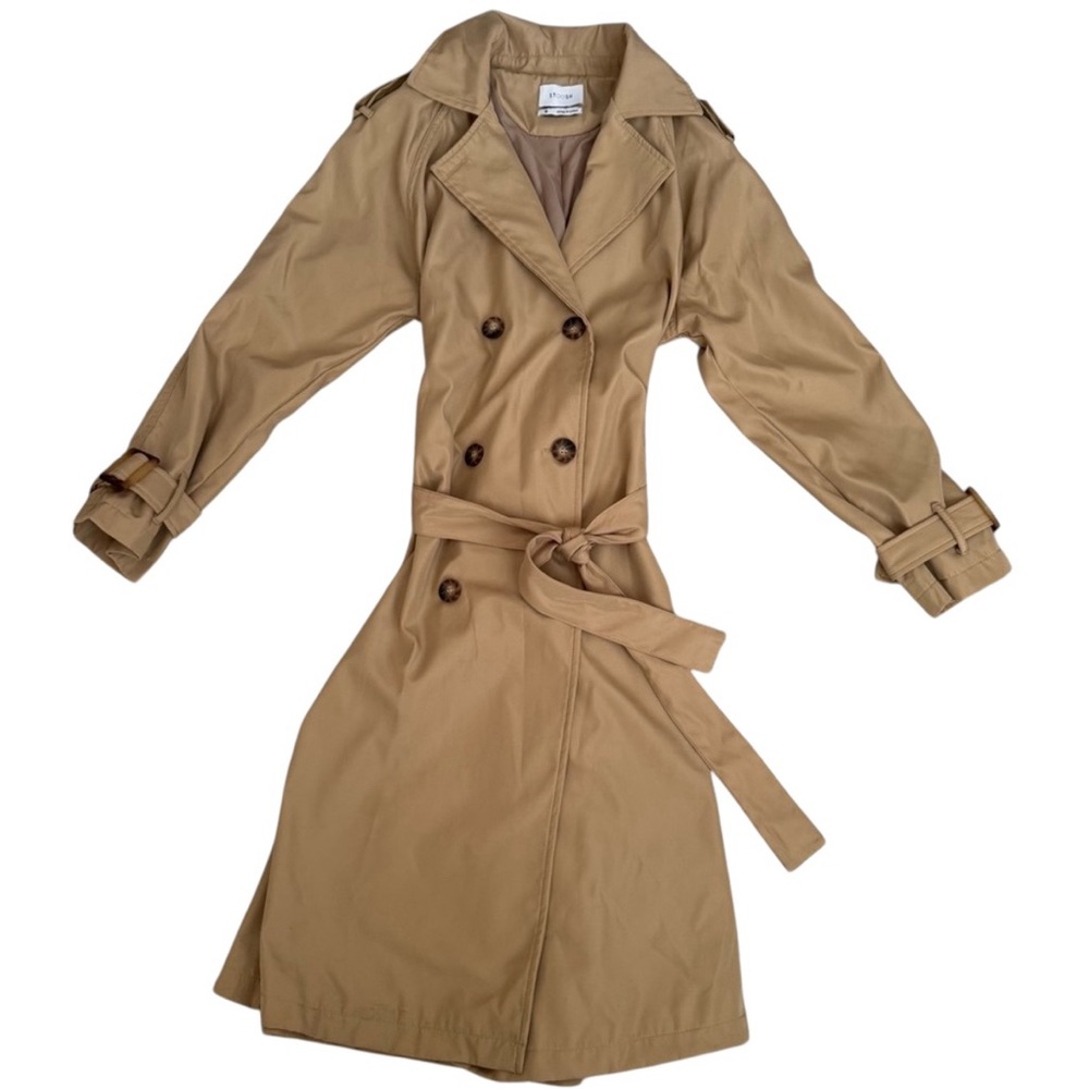 Stoosh Tan Double-Breasted Trench Coat